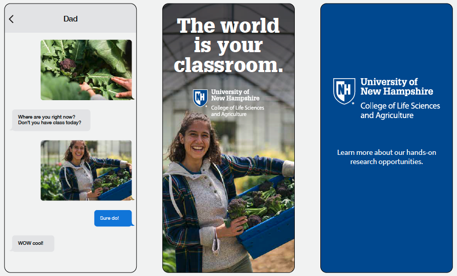 Instgram ad for UNH COLSA with headline "The world is your classroom"