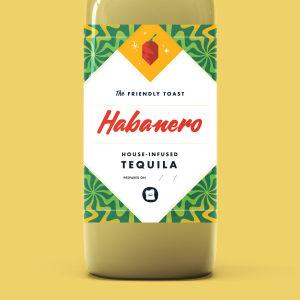 Mock up of The Friendly Toast's habanero house-infused tequila bottle